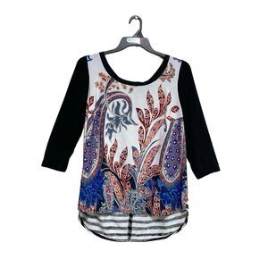 Lane Bryant Tunic Blouse / T-Shirt Top Womens Sz 14 Floral / Striped 3/4 Sleeves